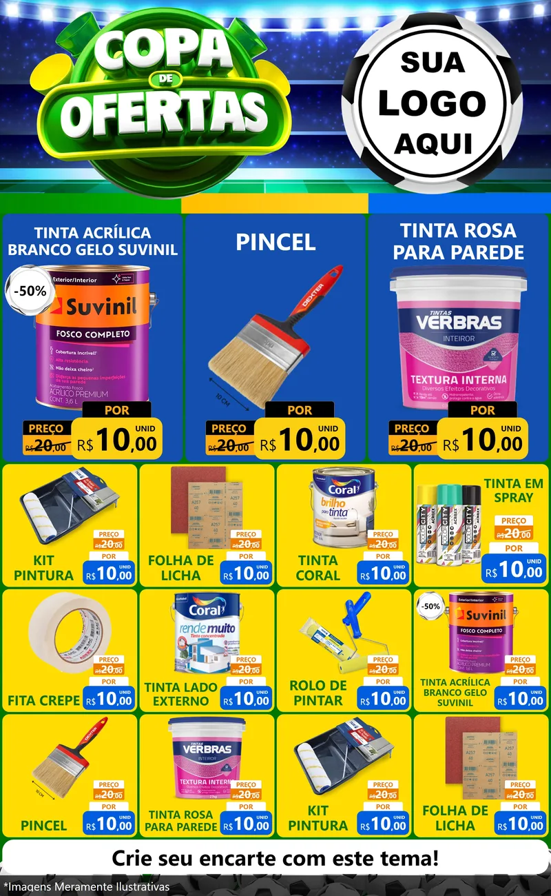 Modelo de Encarte para Encarte Grande com o tema Copa de Ofertas para Tintas e Ferramentas