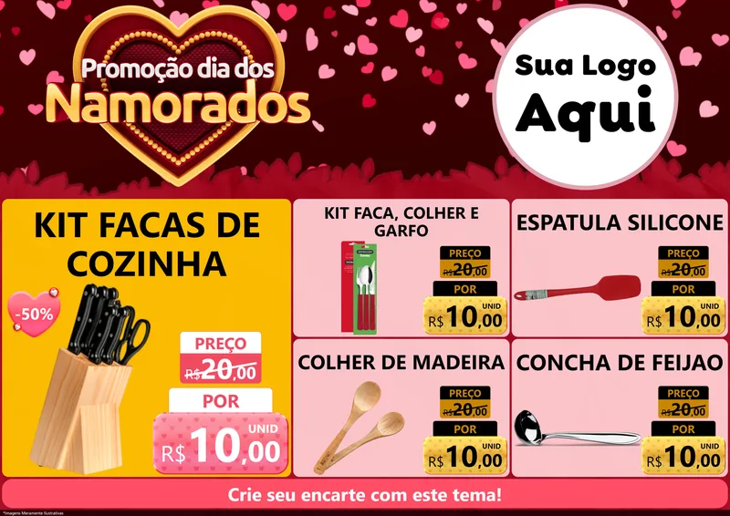Modelo de Encarte para Encarte A4 Horizontal com o tema Promoção Dia Dos Namorados para Utilidades Domésticas