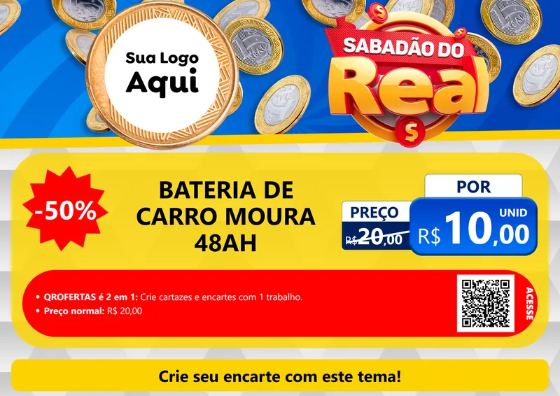 Modelo de Cartaz para Cartaz A4 Horizontal com o tema Sabadão do Real para Baterias Elétricas