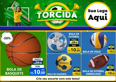 Modelo de Encarte para Encarte A4 Horizontal com o tema Torcida para Artigos Esportivos