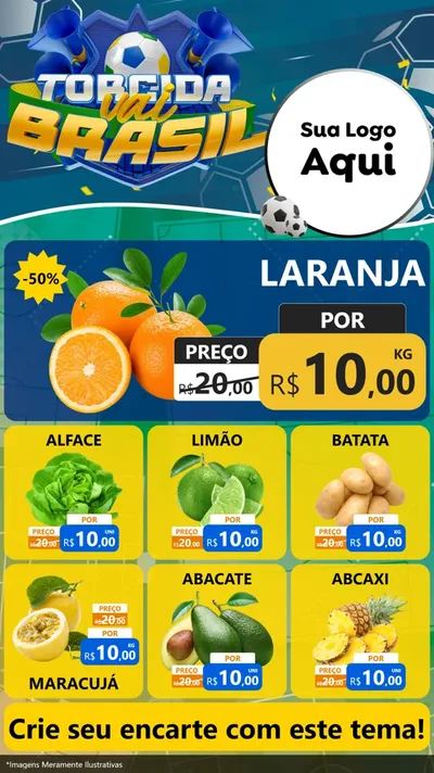 Modelo de Rede Social para Stories com o tema Torcida Vai Brasil - Copa para Hortifrúti