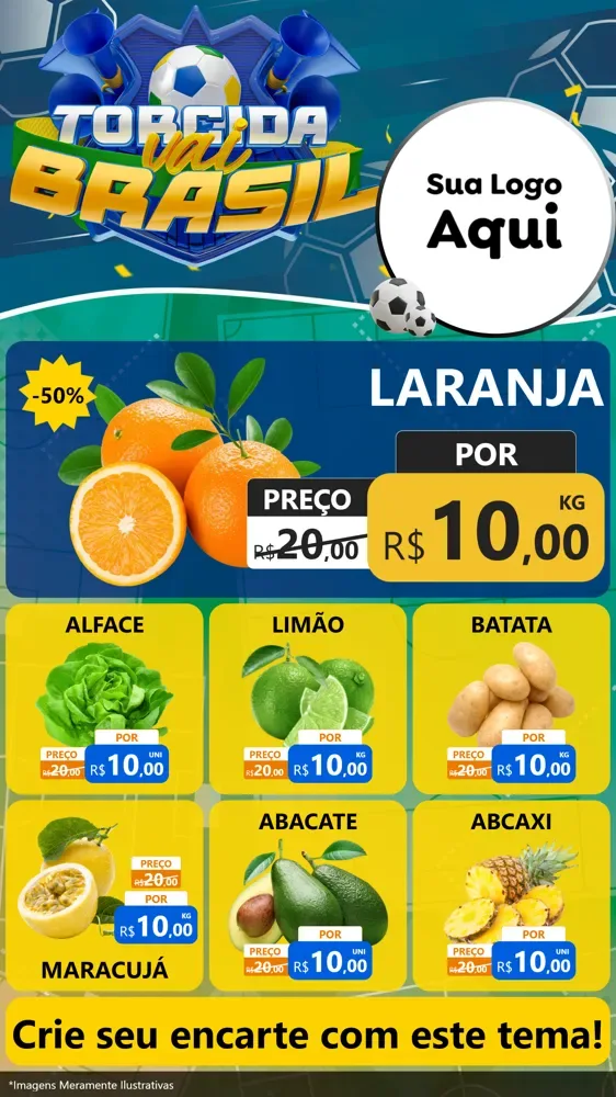 Modelo de Rede Social para Stories com o tema Torcida Vai Brasil - Copa para Hortifrúti