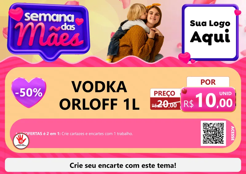 Modelo de Cartaz para Cartaz A4 Horizontal com o tema Semana das Mães para Distribuidora de bebidas