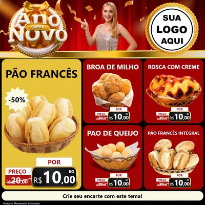 Modelo de Rede Social para Feed Facebook com o tema Super Ano Novo para Padaria