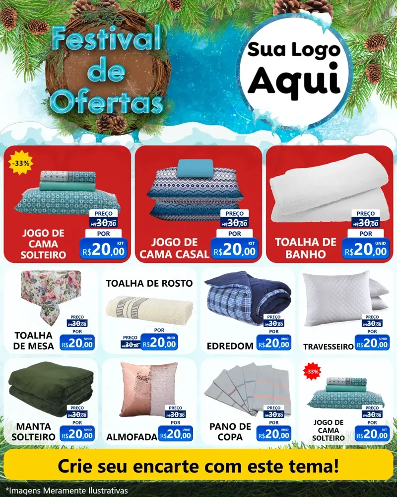 Modelo de Rede Social para Feed Instagram com o tema Festival de Ofertas - Inverno para Cama, Mesa e Banho