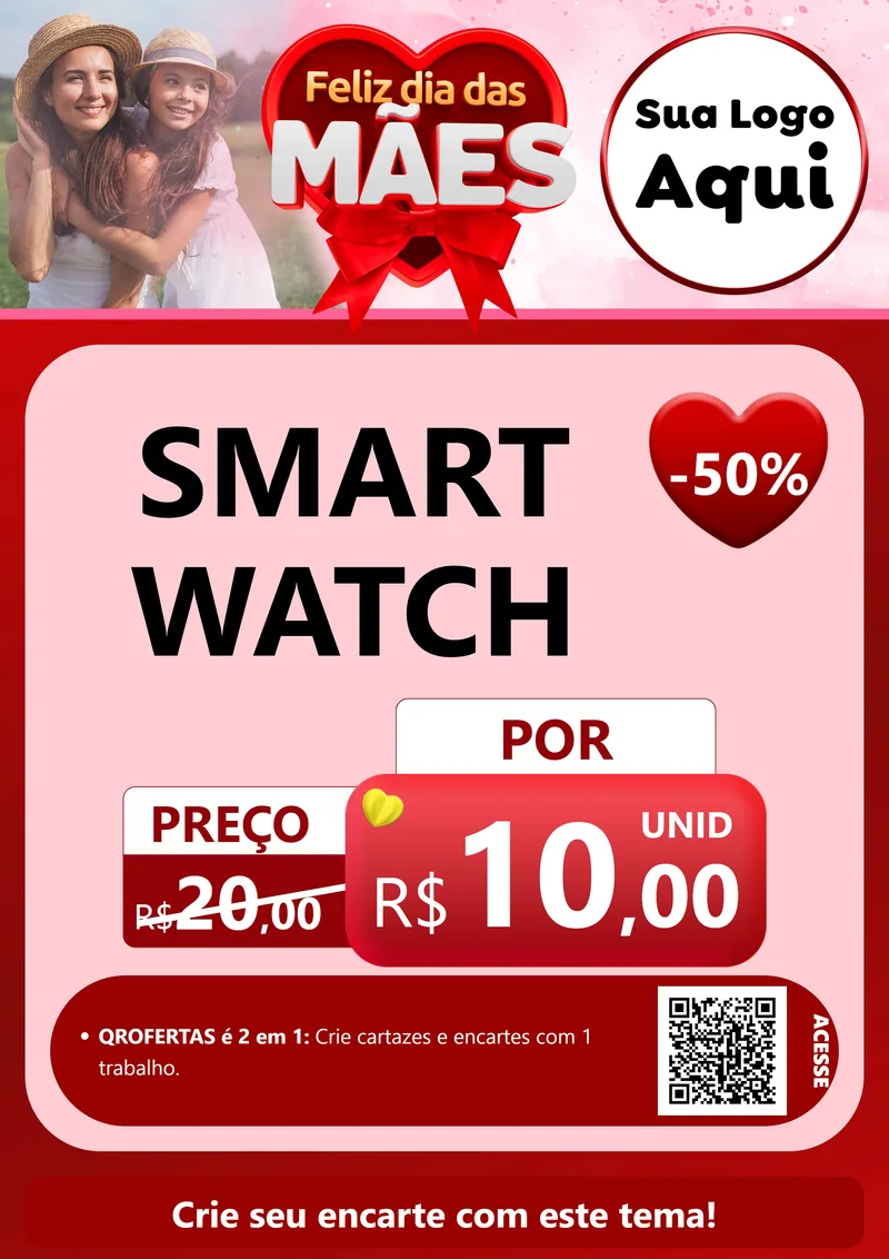 Modelo de Cartaz para Cartaz A4 Vertical com o tema Feliz Dia Das Mães para Informática