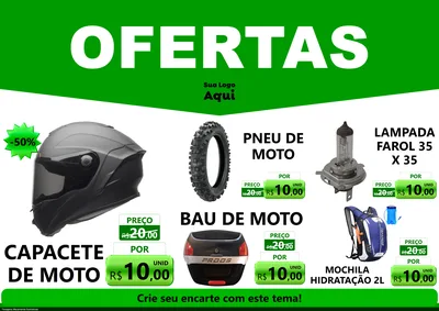 Modelo de Encarte para Encarte A4 Horizontal com o tema Ofertas Verde Cartaz para Moto peças