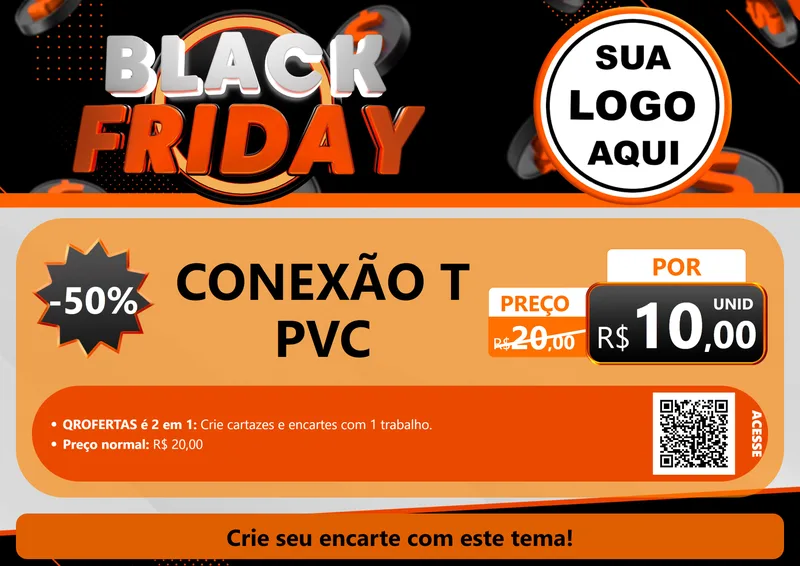 Modelo de Cartaz para Cartaz A4 Horizontal com o tema Black Friday para Tubos e conexões