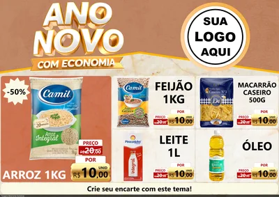 Modelo de Encarte para Encarte A4 Horizontal com o tema Ano Novo Com Economia para Supermercado