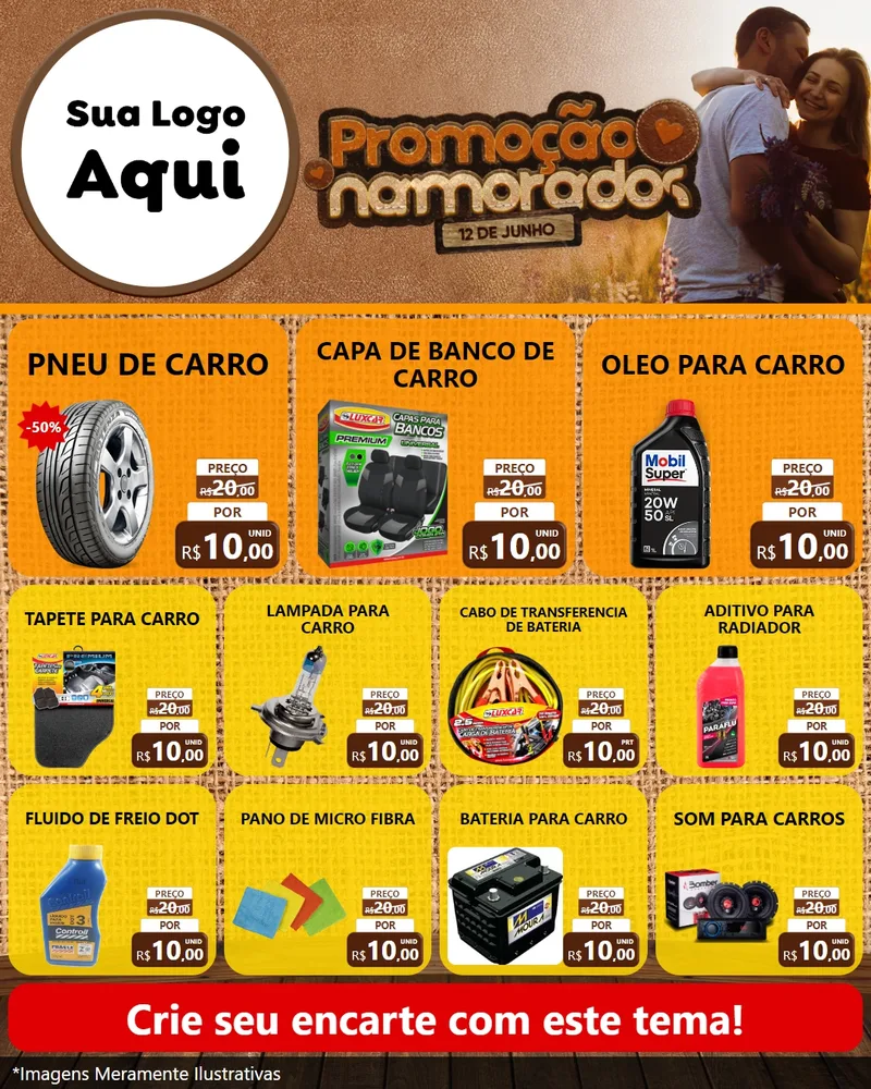 Modelo de Rede Social para Feed Instagram com o tema Promoção Namorados para Auto peças