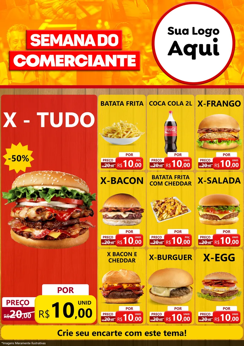 Modelo de Encarte para Encarte A4 Vertical com o tema Semana do Comerciante para Hamburgueria