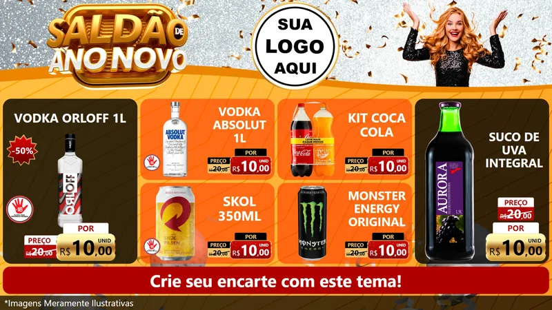 Modelo de TV para TV Horizontal com o tema Saldão de Ano Novo para Distribuidora de bebidas