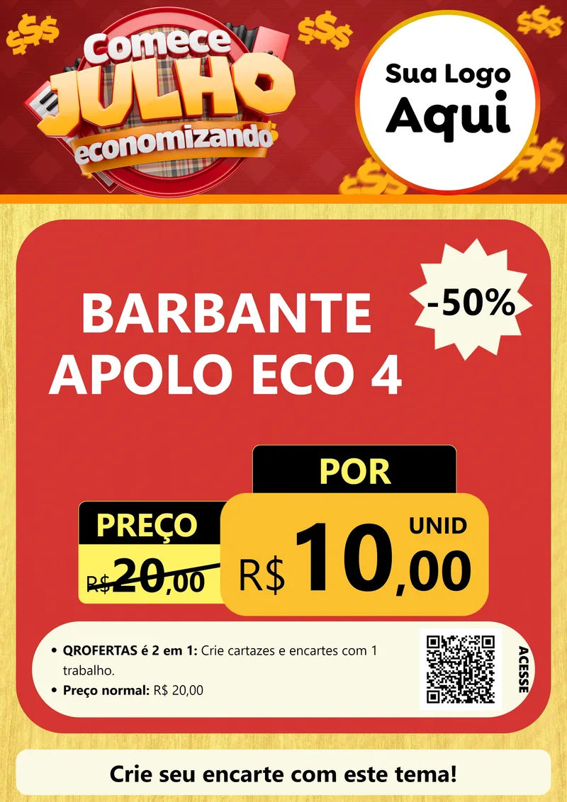Modelo de Cartaz para Cartaz A4 Vertical com o tema Comece Julho Economizando para Armarinho e Aviamentos