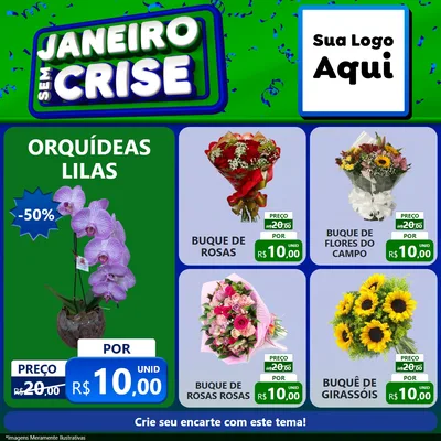 Modelo de Rede Social para Feed Facebook com o tema Janeiro Sem Crise para Floricultura e jardim
