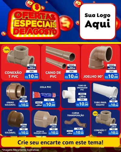 Modelo de Rede Social para Feed Instagram com o tema Ofertas Especiais de Agosto para Tubos e conexões