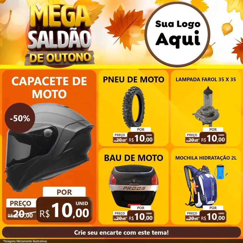 Modelo de Rede Social para Feed Facebook com o tema Mega Saldão de Outono para Moto peças