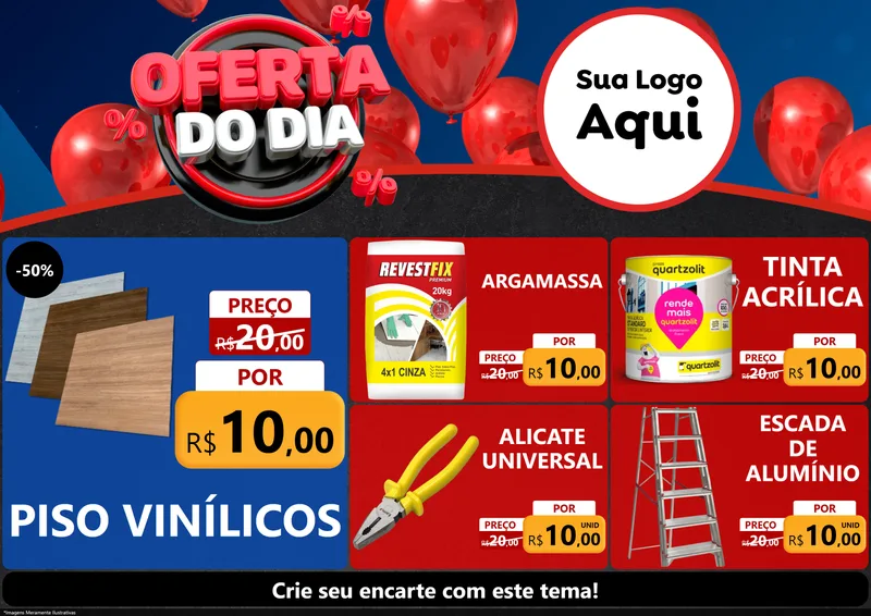 Modelo de Encarte para Encarte A4 Horizontal com o tema Oferta do Dia para Material para Construção