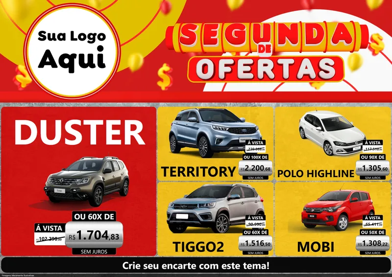 Modelo de Encarte para Encarte A4 Horizontal com o tema Segunda de Ofertas para Concessionaria de Carros
