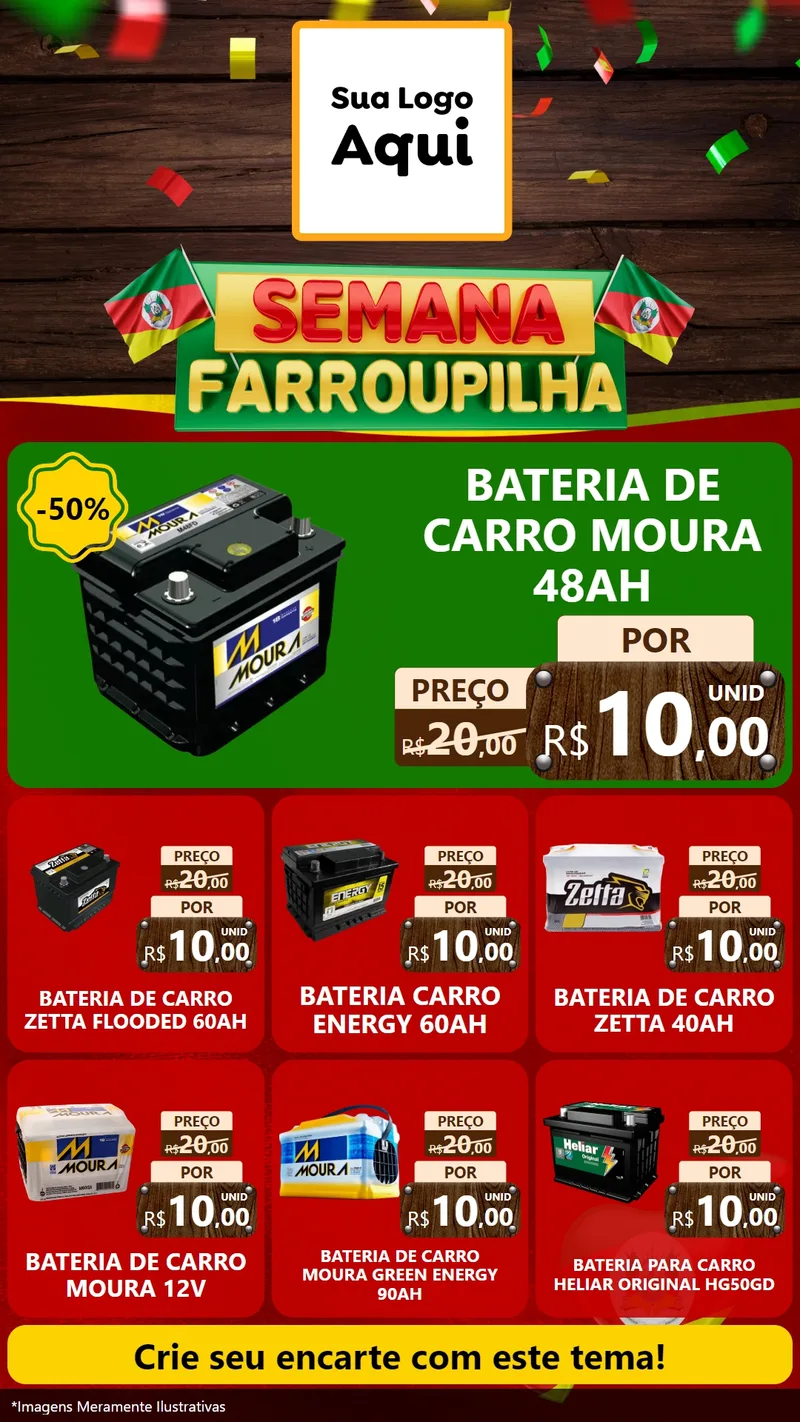 Modelo de Rede Social para Stories com o tema Semana Farroupilha para Baterias Elétricas