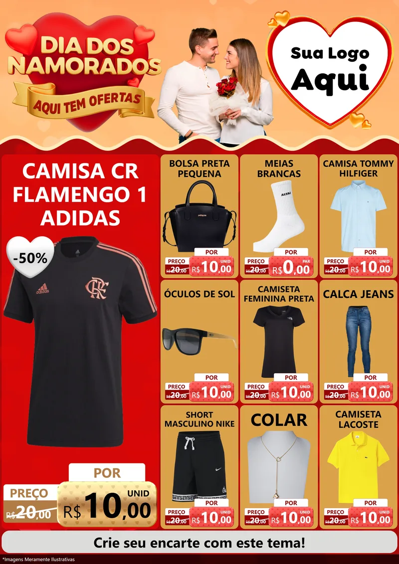 Modelo de Encarte para Encarte A4 Vertical com o tema Dia dos Namorados - Aqui Tem Ofertas para Roupas e acessórios