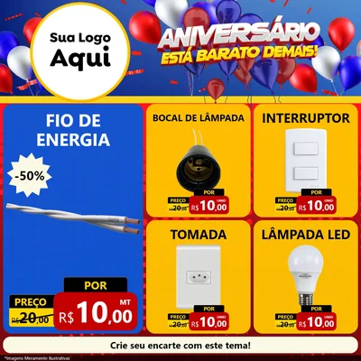 Modelo de Rede Social para Feed Facebook com o tema Aniversário para Materiais Elétricos
