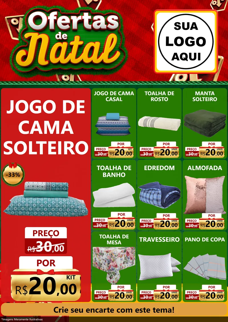 Modelo de Encarte para Encarte A4 Vertical com o tema Ofertas de Natal para Cama, Mesa e Banho