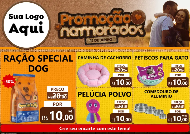 Modelo de Encarte para Encarte A4 Horizontal com o tema Promoção Namorados para Pet Shop