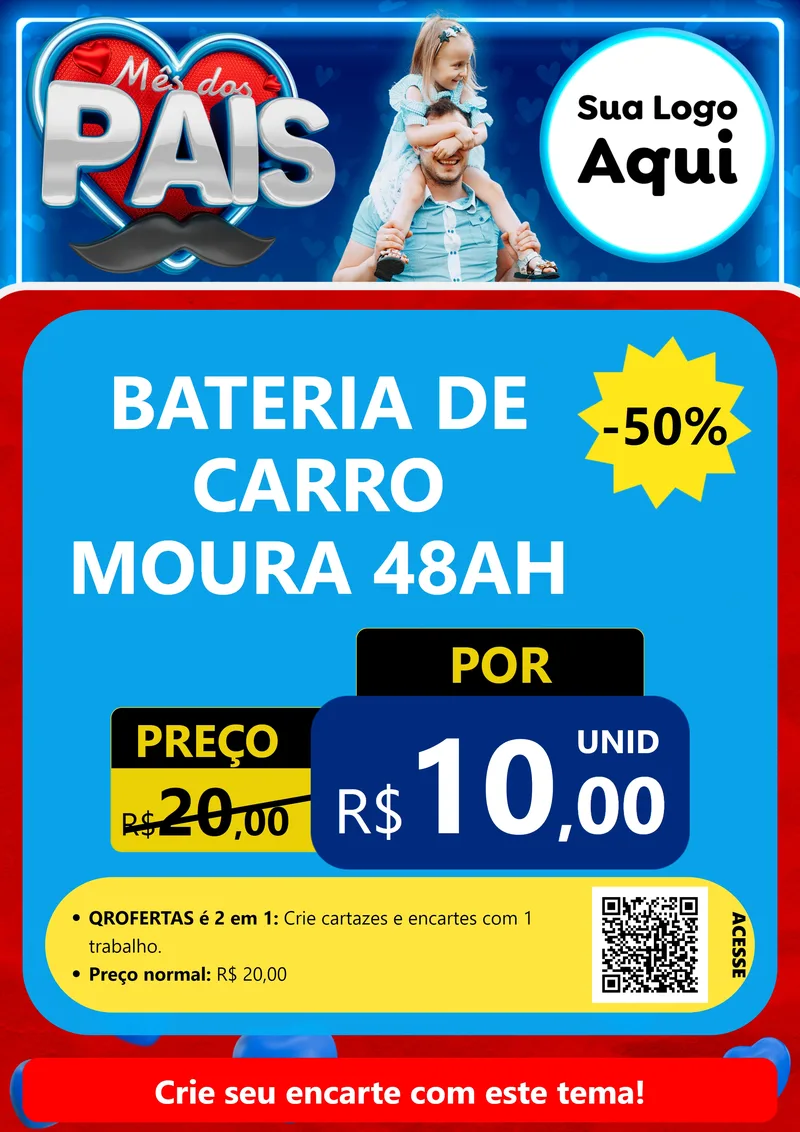 Modelo de Cartaz para Cartaz A4 Vertical com o tema Mês Dos Pais para Baterias Elétricas