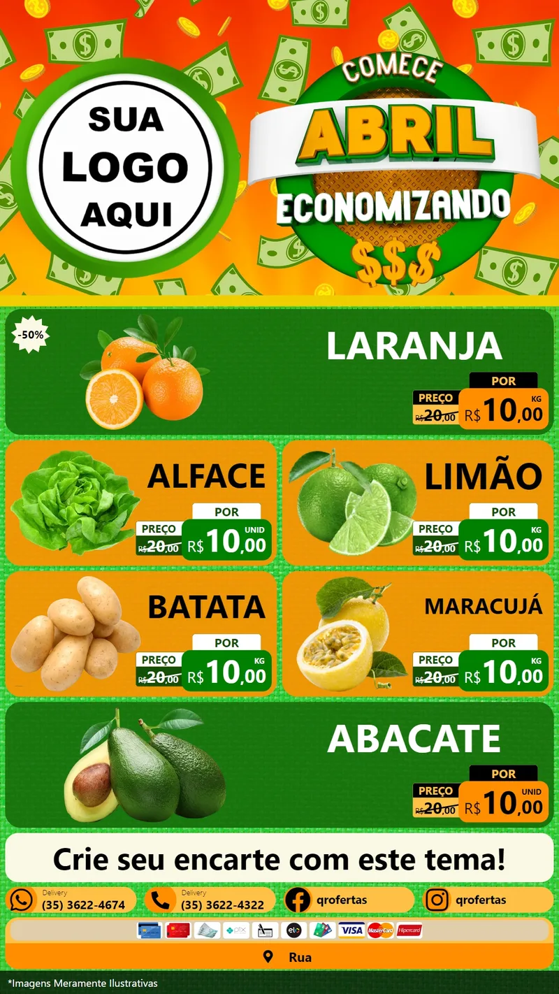 Modelo de TV para TV Vertical com o tema Comece Abril Economizando para Hortifrúti