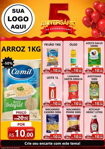 Modelo de Encarte para Encarte A4 Vertical com o tema Aniversário do Supermercado - 5 Anos para Supermercado