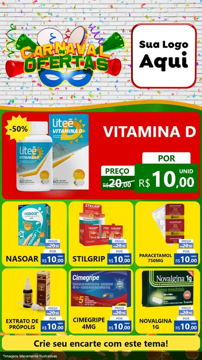 Modelo de Rede Social para Stories com o tema Carnaval de Ofertas para Farmácia