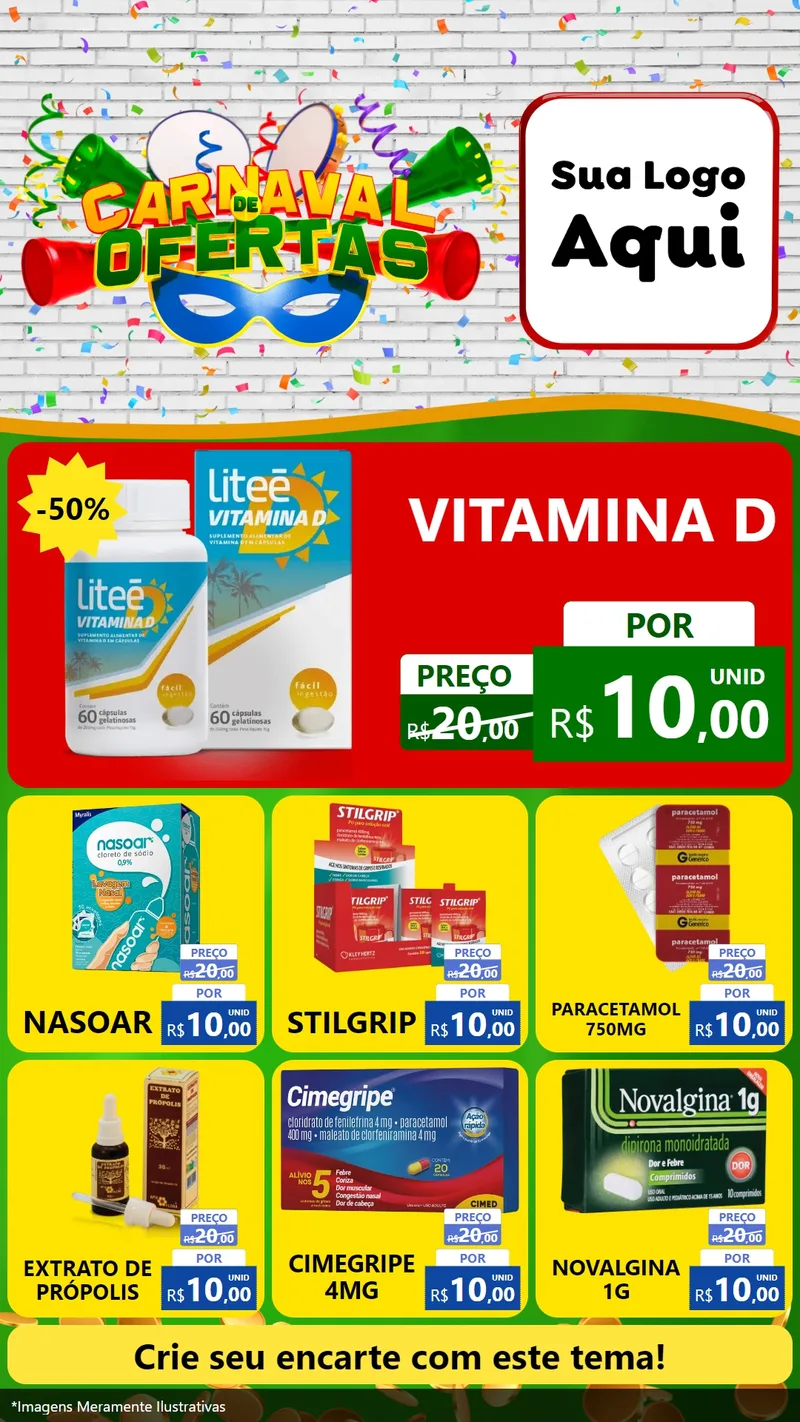 Modelo de Rede Social para Stories com o tema Carnaval de Ofertas para Farmácia