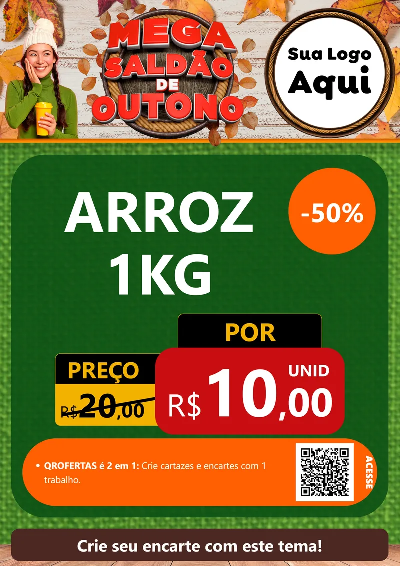 Modelo de Cartaz para Cartaz A4 Vertical com o tema Mega Saldão de Outono para Supermercado