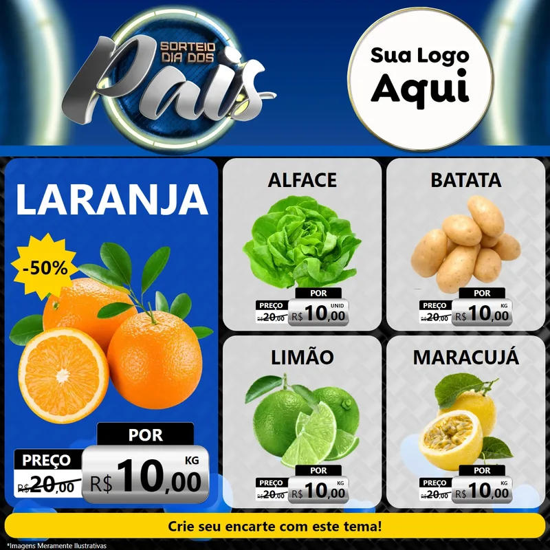 Modelo de Rede Social para Feed Facebook com o tema Sorteio Dia Dos Pais para Hortifrúti