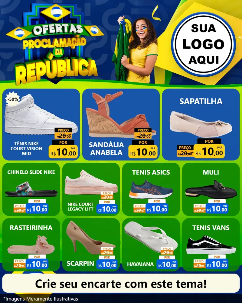 Modelo de Rede Social para Feed Instagram com o tema Ofertas Proclamação da República para Calçados