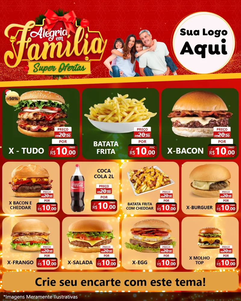 Modelo de Rede Social para Feed Instagram com o tema Alegria em Família Super Ofertas - Natal para Hamburgueria