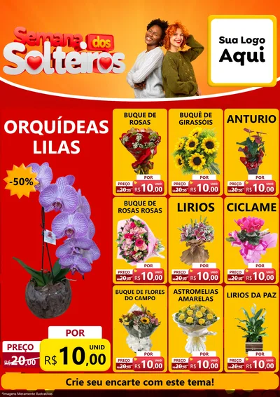 Modelo de Encarte para Encarte A4 Vertical com o tema Semana dos Solteiros para Floricultura e jardim