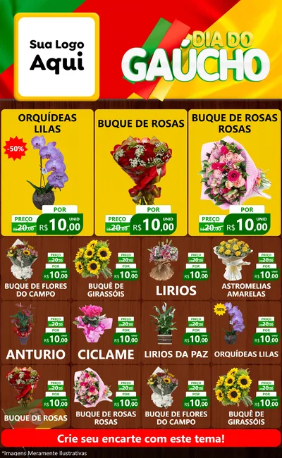 Modelo de Encarte para Encarte Grande com o tema Dia do Gaúcho para Floricultura e jardim