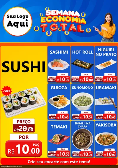 Modelo de Encarte para Encarte A4 Vertical com o tema Semana Economia Total para Comida japonesa