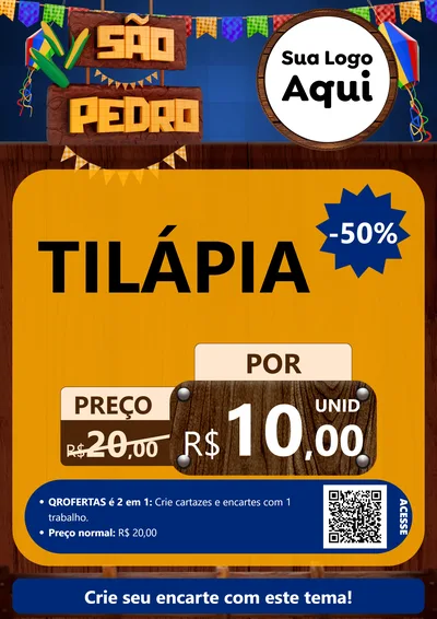 Modelo de Cartaz para Cartaz A4 Vertical com o tema São Pedro para Peixaria