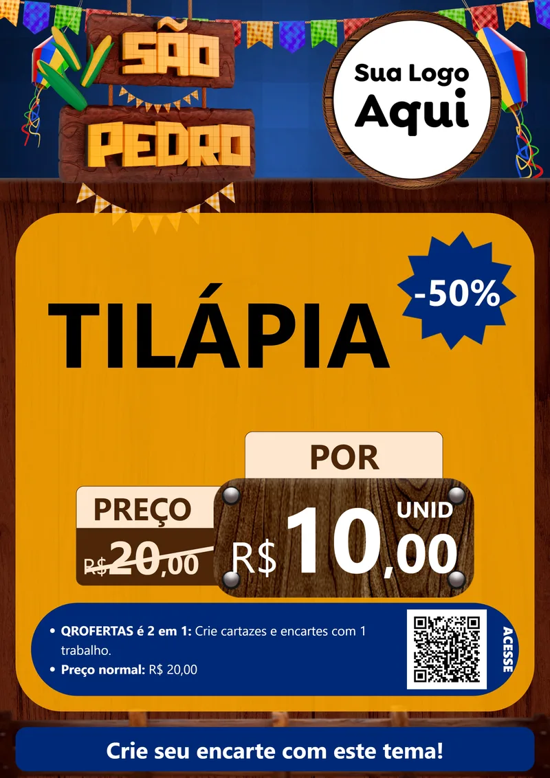 Modelo de Cartaz para Cartaz A4 Vertical com o tema São Pedro para Peixaria