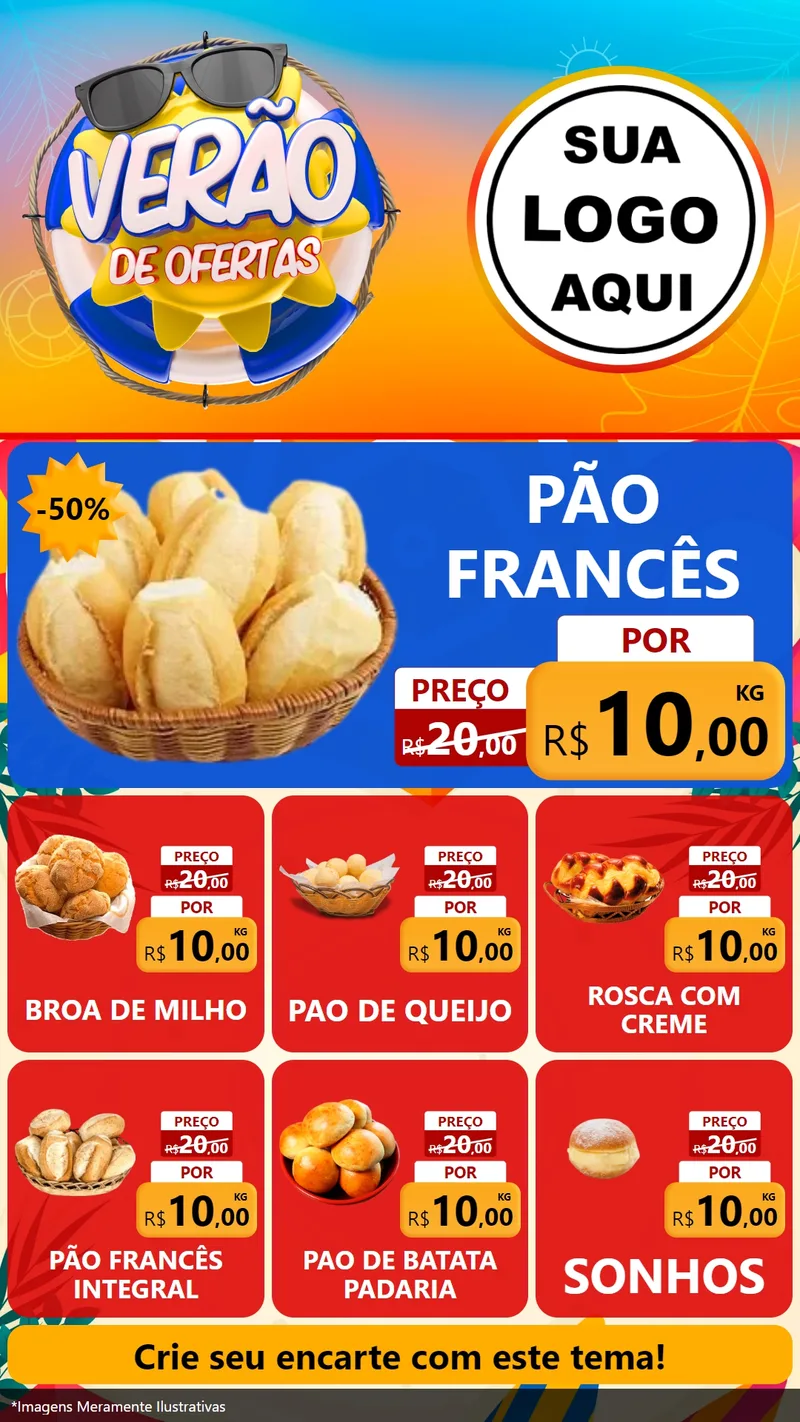 Modelo de Rede Social para Stories com o tema Verão de Ofertas para Padaria