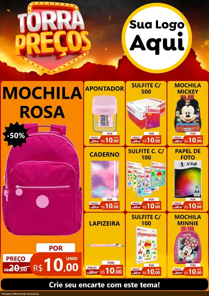Modelo de Encarte para Encarte A4 Vertical com o tema Torra Preços para Papelaria