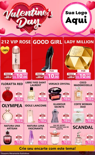 Modelo de Encarte para Encarte Grande com o tema Valentine's Day para Perfumes