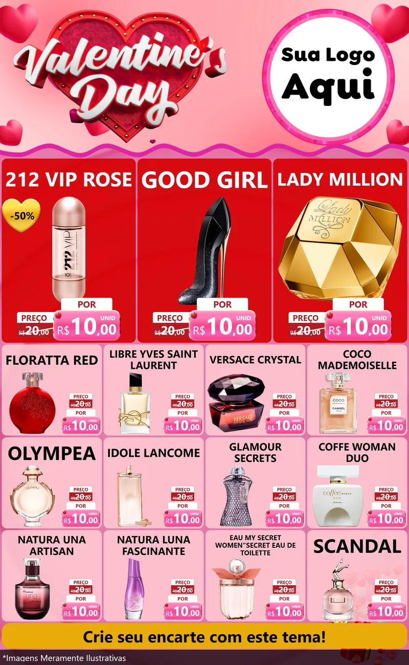 Modelo de Encarte para Encarte Grande com o tema Valentine's Day para Perfumes