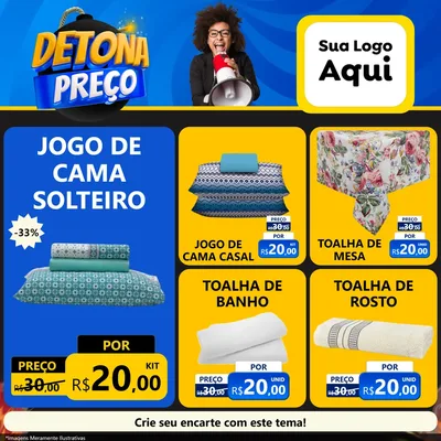 Modelo de Rede Social para Feed Facebook com o tema Detona Preços para Cama, Mesa e Banho