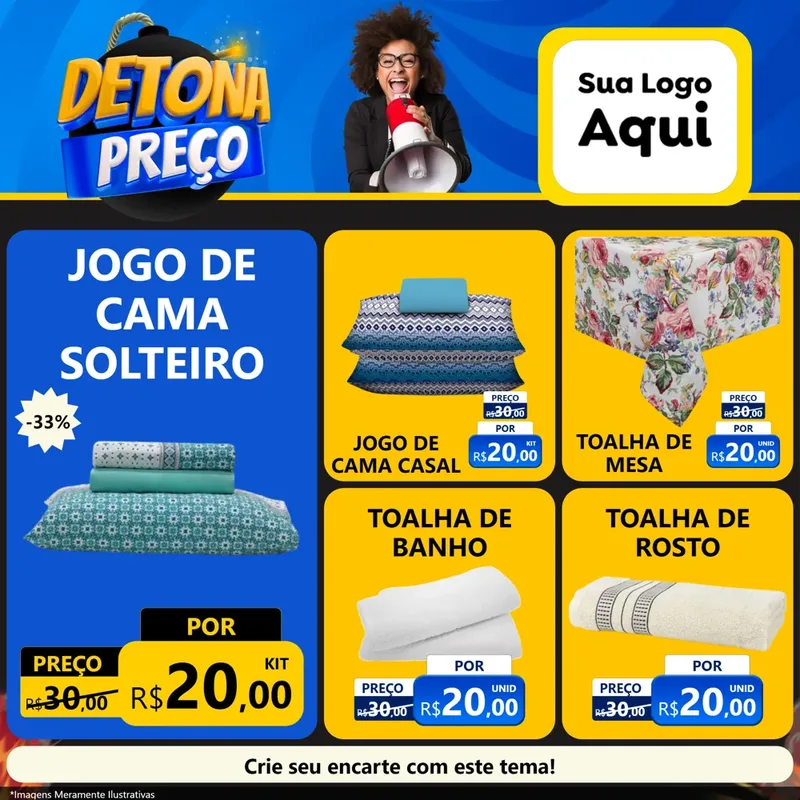 Modelo de Rede Social para Feed Facebook com o tema Detona Preços para Cama, Mesa e Banho