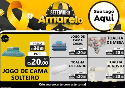 Modelo de Encarte para Encarte A4 Horizontal com o tema Setembro Amarelo para Cama, Mesa e Banho