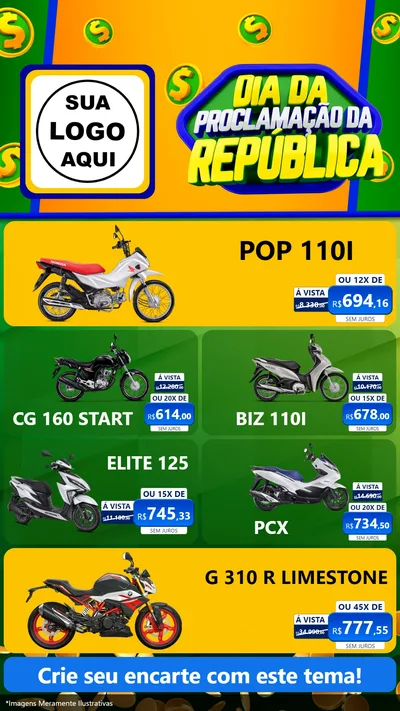 Modelo de TV para TV Vertical com o tema Dia Da Proclamação da República para Concessionaria de Motos
