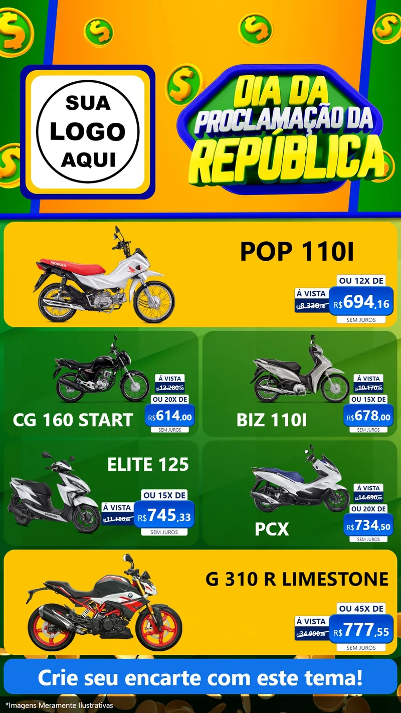 Modelo de TV para TV Vertical com o tema Dia Da Proclamação da República para Concessionaria de Motos